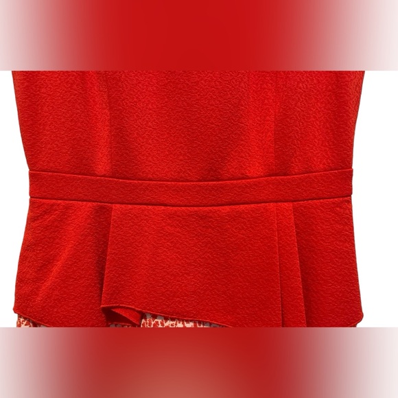 NWT ANTONIO MELANI Peplum Cream/Orange Sheath Dress Knee Length Back Slit Size 2 - Picture 3 of 13